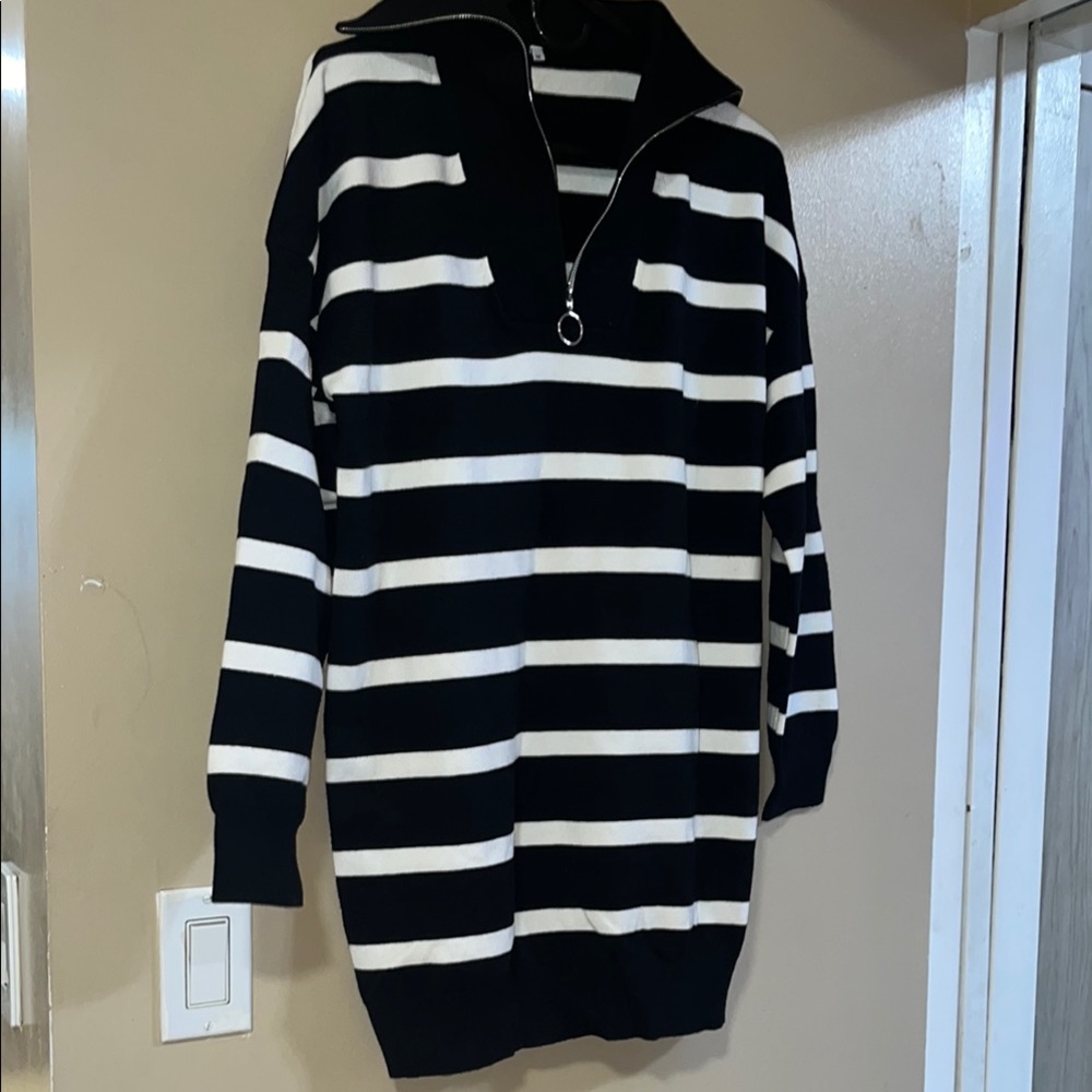 Black and White Striped Sweater Dress